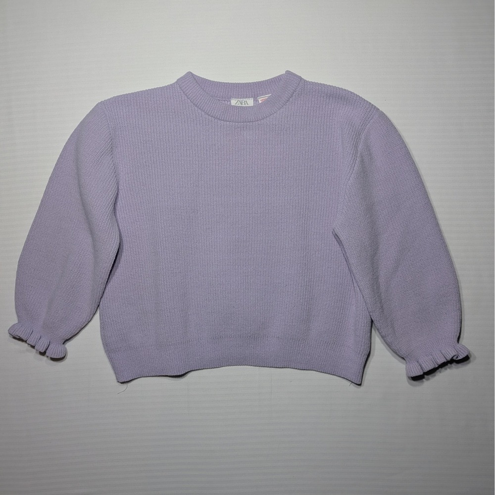 Zara Girls Lavender Knit Sweater 4-5Y‎ Lilac Ruffle Cuff Soft Minimalism Pastel